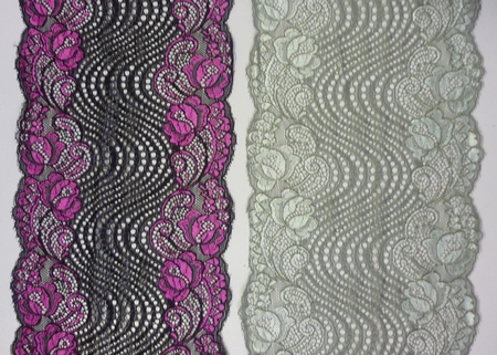 Stretch Lace type 2/2-colours 18cm (10 m), Black-Pink